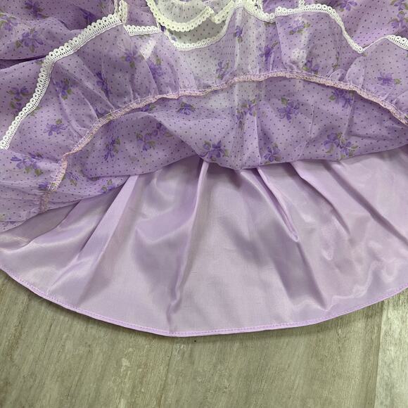 Vintage Miss Quality Lace Ruffle Girl Child Purple White Dress Full Circle 2T - Picture 8 of 9